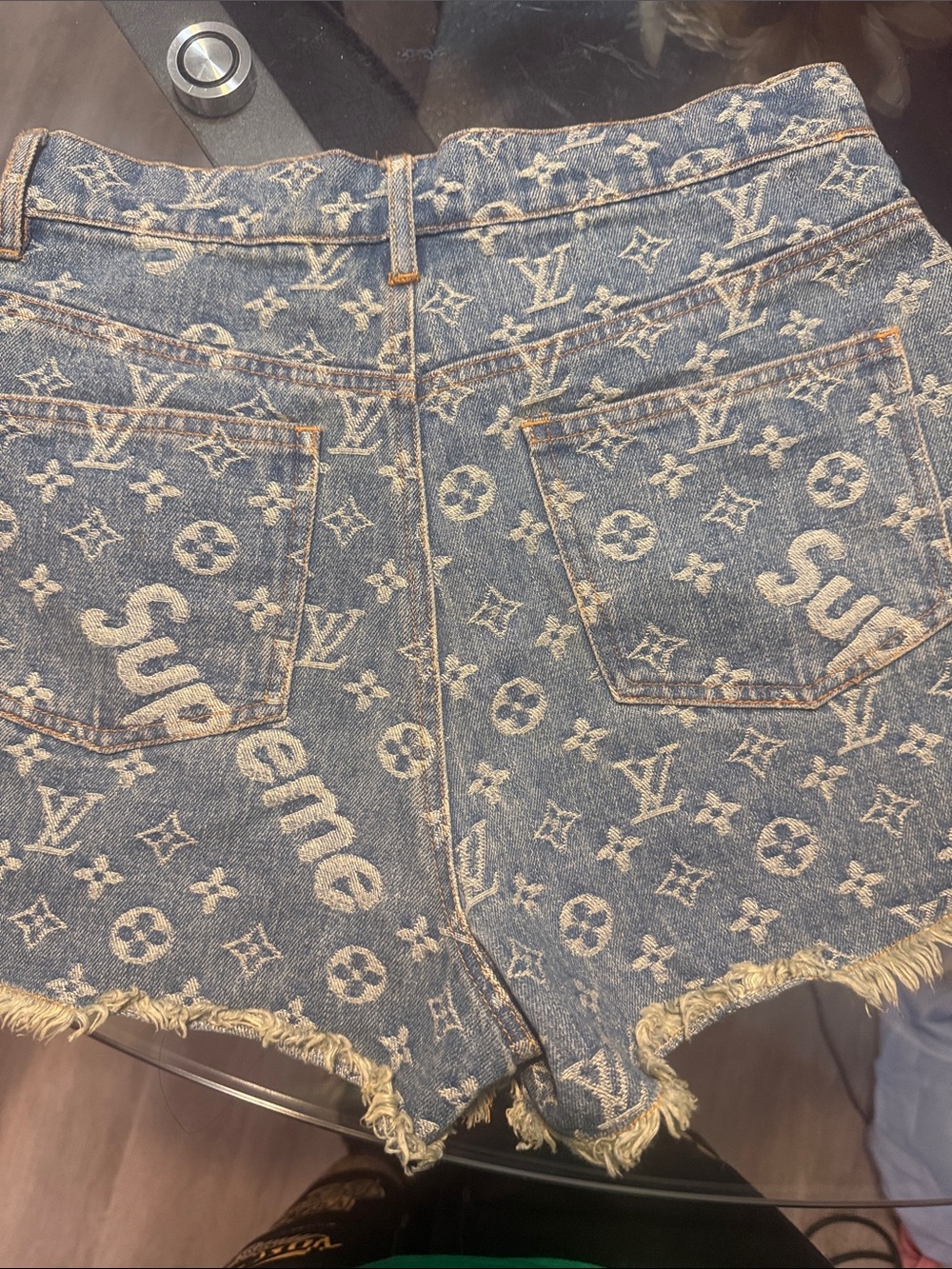 Louis Vuitton Blue Monogram Supreme Denim Cutoff Shorts - Picture 2 of 2
